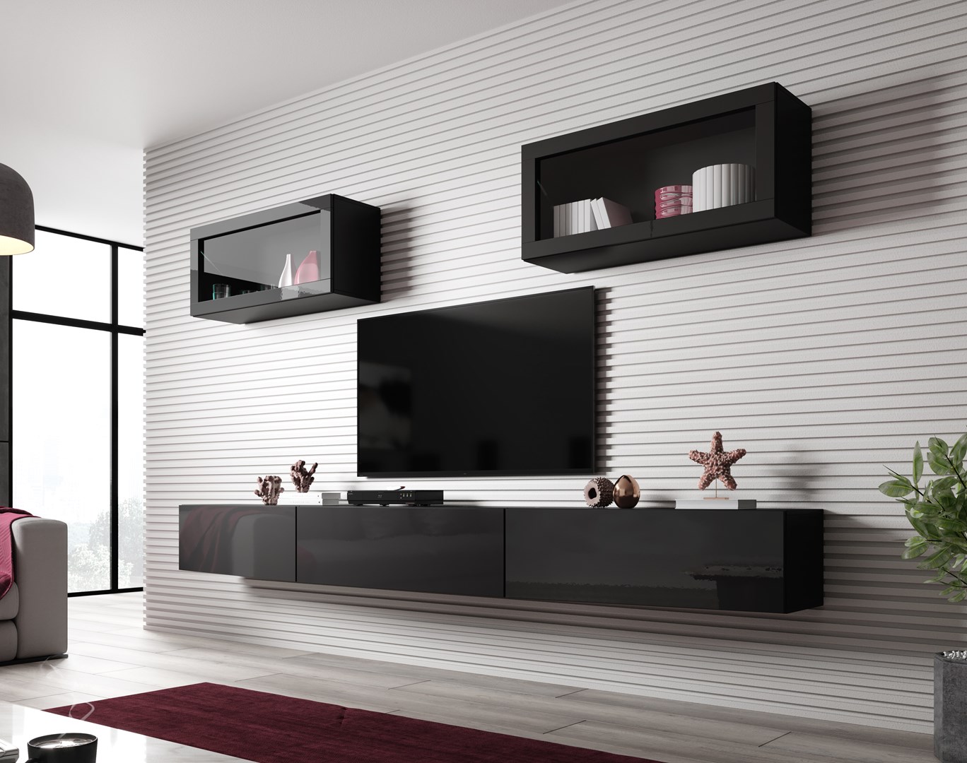 Cama Living room cabinet set VIGO SLANT 3 black/black gloss Cama Living room cabinet set VIGO SLANT 3 black/black gloss