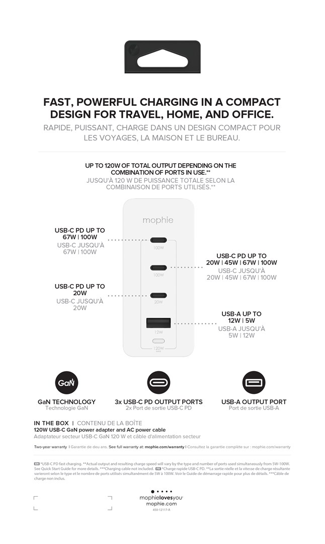 mophie Accessories-Wall Adapter-USB-C-PD-HUB-120W-GAN-White-EU(3xUSBC + 1xUSBA) mophie Accessories-Wall Adapter-USB-C-PD-HUB-120W-GAN-White-EU(3xUSBC + 1xUSBA)
