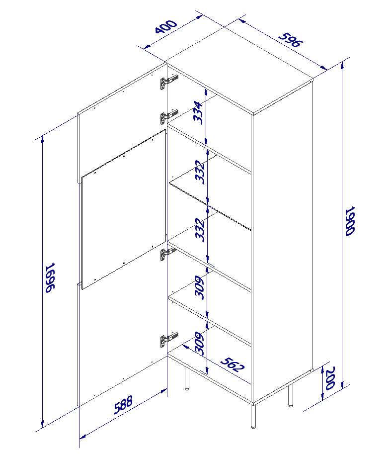 Display case PALAZZO 60x42x190 black + oak craft Display case PALAZZO 60x42x190 black + oak craft