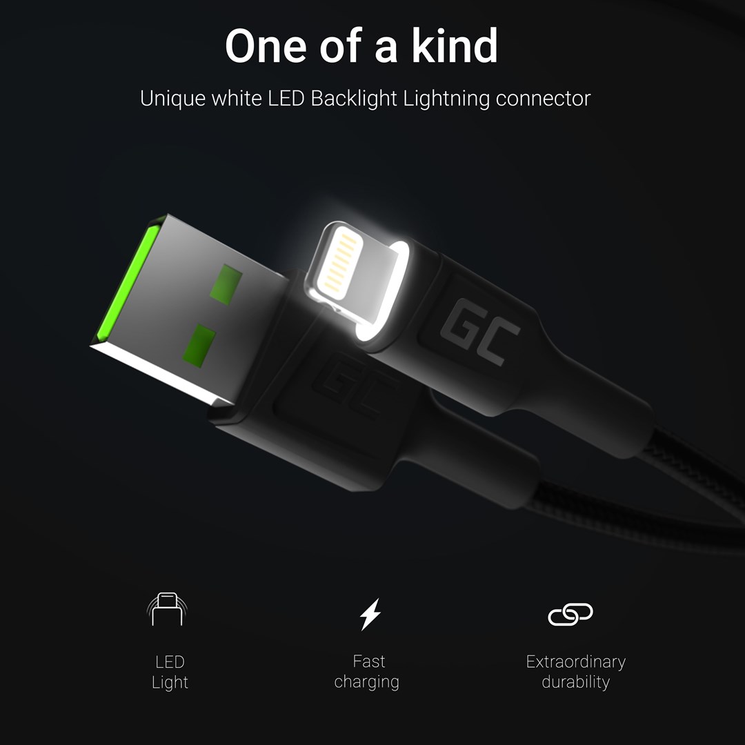 Green Cell KABGC12 lightning cable 2 m Black Green Cell KABGC12 lightning cable 2 m Black