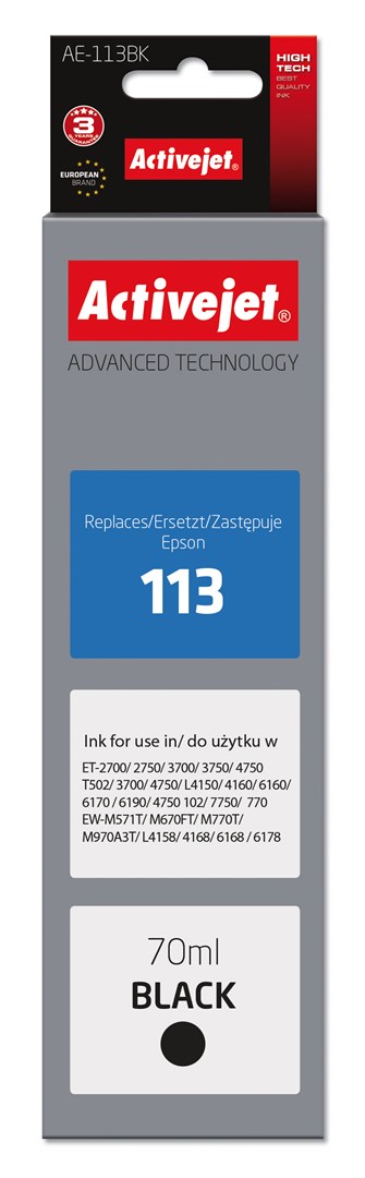 Activejet AE-113Bk ink (replacement for Epson 113 C13T06B140; Supreme; 70 ml; black) Activejet AE-113Bk ink (replacement for Epson 113 C13T06B140; Supreme; 70 ml; black)