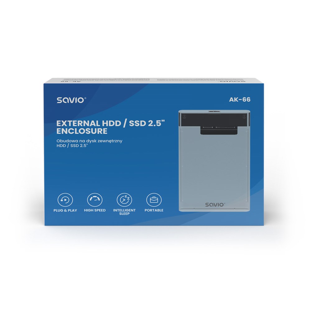 Savio 2.5" External HDD/SSD enclosure, USB 3.0, transparent, AK-66 Savio 2.5" External HDD/SSD enclosure, USB 3.0, transparent, AK-66