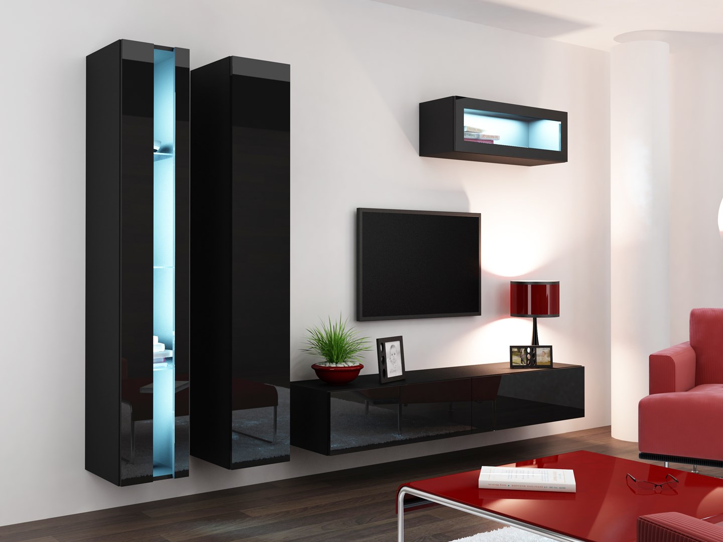 Cama Living room cabinet set VIGO NEW 2 black/black gloss Cama Living room cabinet set VIGO NEW 2 black/black gloss