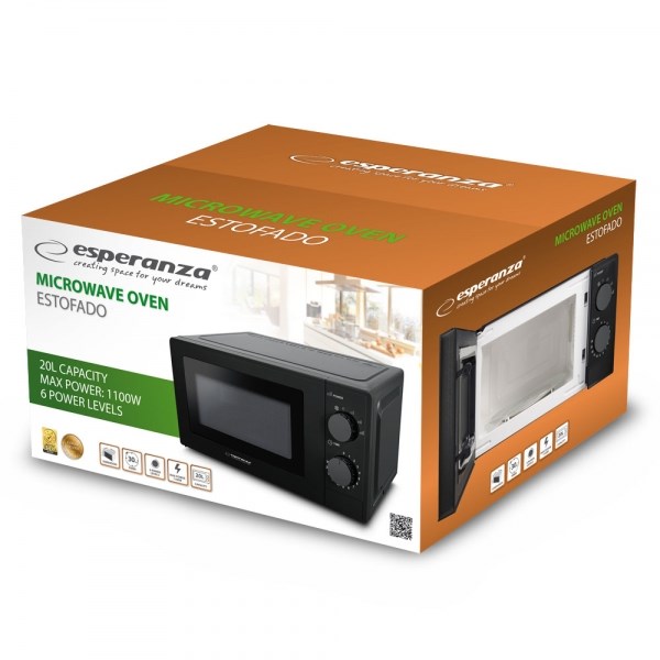 Esperanza ESTOFADO Black Solo microwave Countertop 20 L 700 W Esperanza ESTOFADO Black Solo microwave Countertop 20 L 700 W