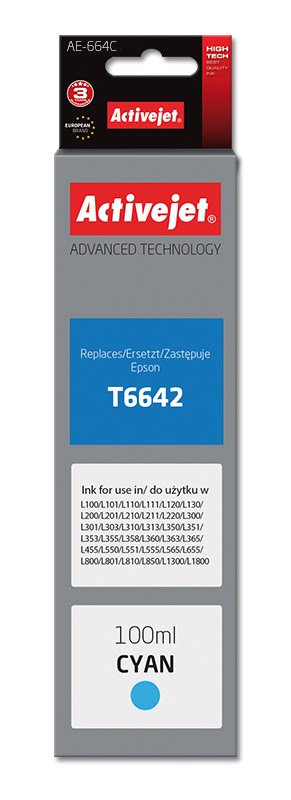 Activejet AE-664C Ink (replacement for Epson T6642; Supreme; 100 ml; cyan) Activejet AE-664C Ink (replacement for Epson T6642; Supreme; 100 ml; cyan)