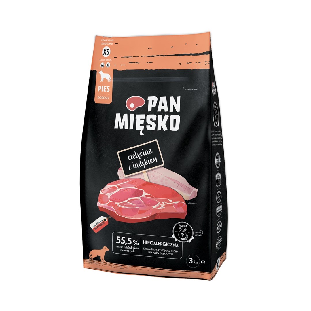 PAN MIĘSKO Veal with turkey XS - dry dog food - 3kg PAN MIĘSKO Veal with turkey XS - dry dog food - 3kg