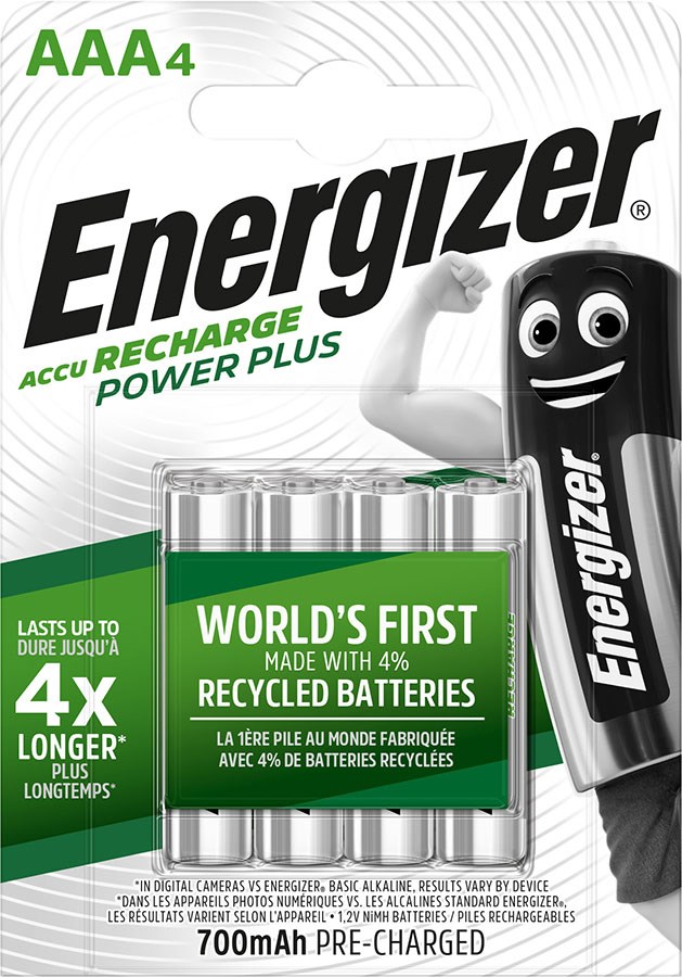 ENERGIZER BATTERY Accu Recharge Power Plus 700 mAh AAA HR3/4 Rechargeable, 4 pieces ENERGIZER BATTERY Accu Recharge Power Plus 700 mAh AAA HR3/4 Rechargeable, 4 pieces
