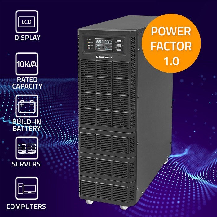 Qoltec 52284 Uninterruptible Power Supply UPS | 10kVA | 10000W | Power factor 1.0 | LCD | EPO | USB | On-line Qoltec 52284 Uninterruptible Power Supply UPS | 10kVA | 10000W | Power factor 1.0 | LCD | EPO | USB | On-line