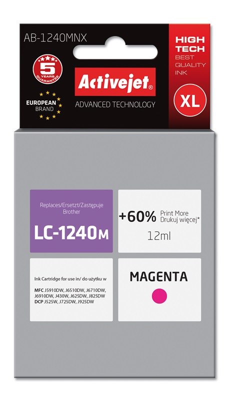 Activejet AB-1240MNX Ink (replacement for Brother LC1240M/1220M; Supreme; 12 ml; magenta) Activejet AB-1240MNX Ink (replacement for Brother LC1240M/1220M; Supreme; 12 ml; magenta)