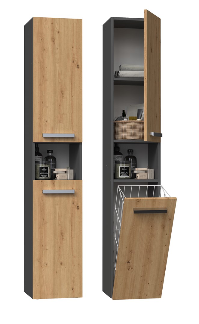 Topeshop NEL III ANT/ART bathroom storage cabinet Graphite, Oak Topeshop NEL III ANT/ART bathroom storage cabinet Graphite, Oak