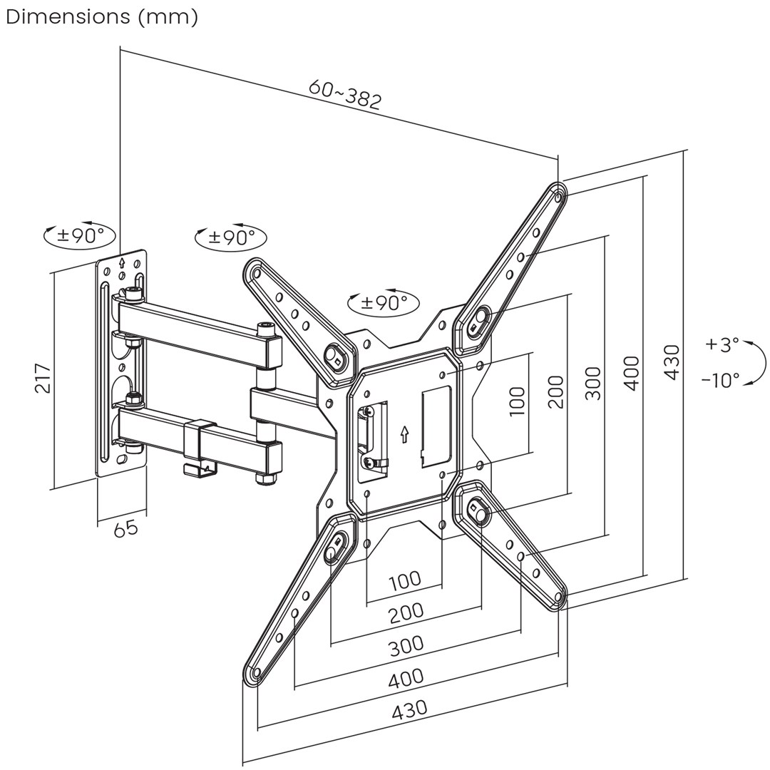 Maclean TV or monitor mount, universal, max VESA 400x400, 23-55", 30kg, black, MC-701N Maclean TV or monitor mount, universal, max VESA 400x400, 23-55", 30kg, black, MC-701N