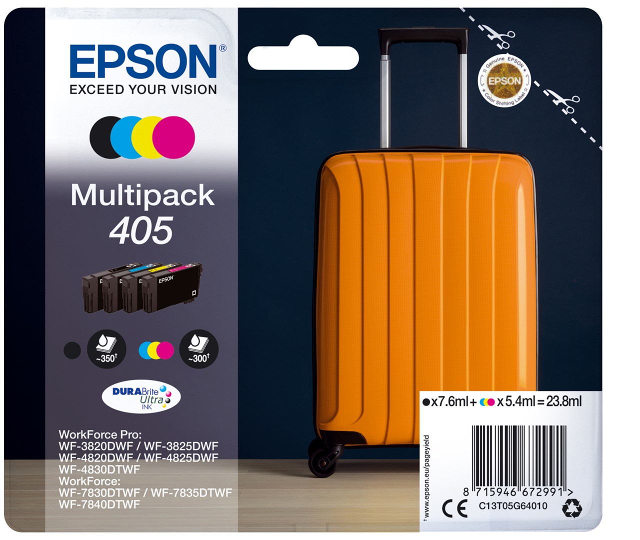 Epson 405 DURABrite Ultra Ink ink cartridge 1 pc(s) Original Standard Yield Black, Cyan, Magenta, Yellow Epson 405 DURABrite Ultra Ink ink cartridge 1 pc(s) Original Standard Yield Black, Cyan, Magenta, Yellow