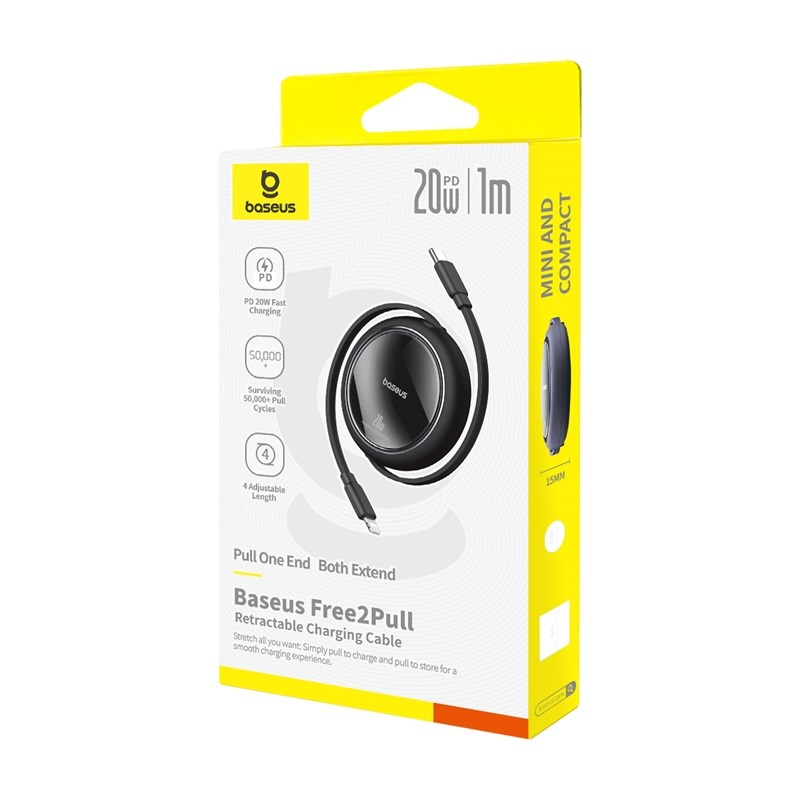 Baseus Free2Pull - 20 W USB-C to Lightning Retractable Cable, 1 m (black) Baseus Free2Pull - 20 W USB-C to Lightning Retractable Cable, 1 m (black)