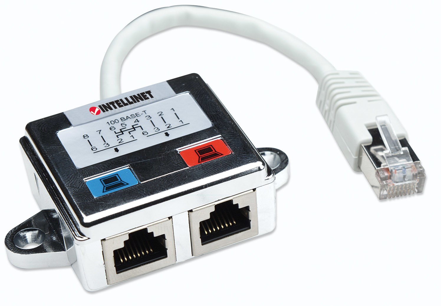 Intellinet 2-Port Modular Distributor, Cat5e, FTP, allows two RJ45 ports to share one Cat5e network cable Intellinet 2-Port Modular Distributor, Cat5e, FTP, allows two RJ45 ports to share one Cat5e network cable