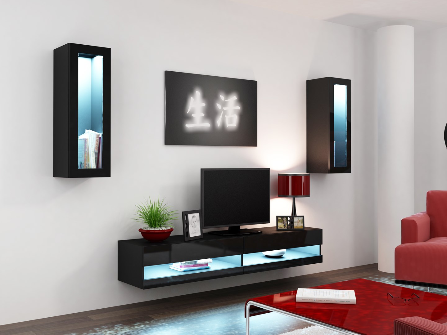 Cama Living room cabinet set VIGO NEW 11 black/black gloss Cama Living room cabinet set VIGO NEW 11 black/black gloss