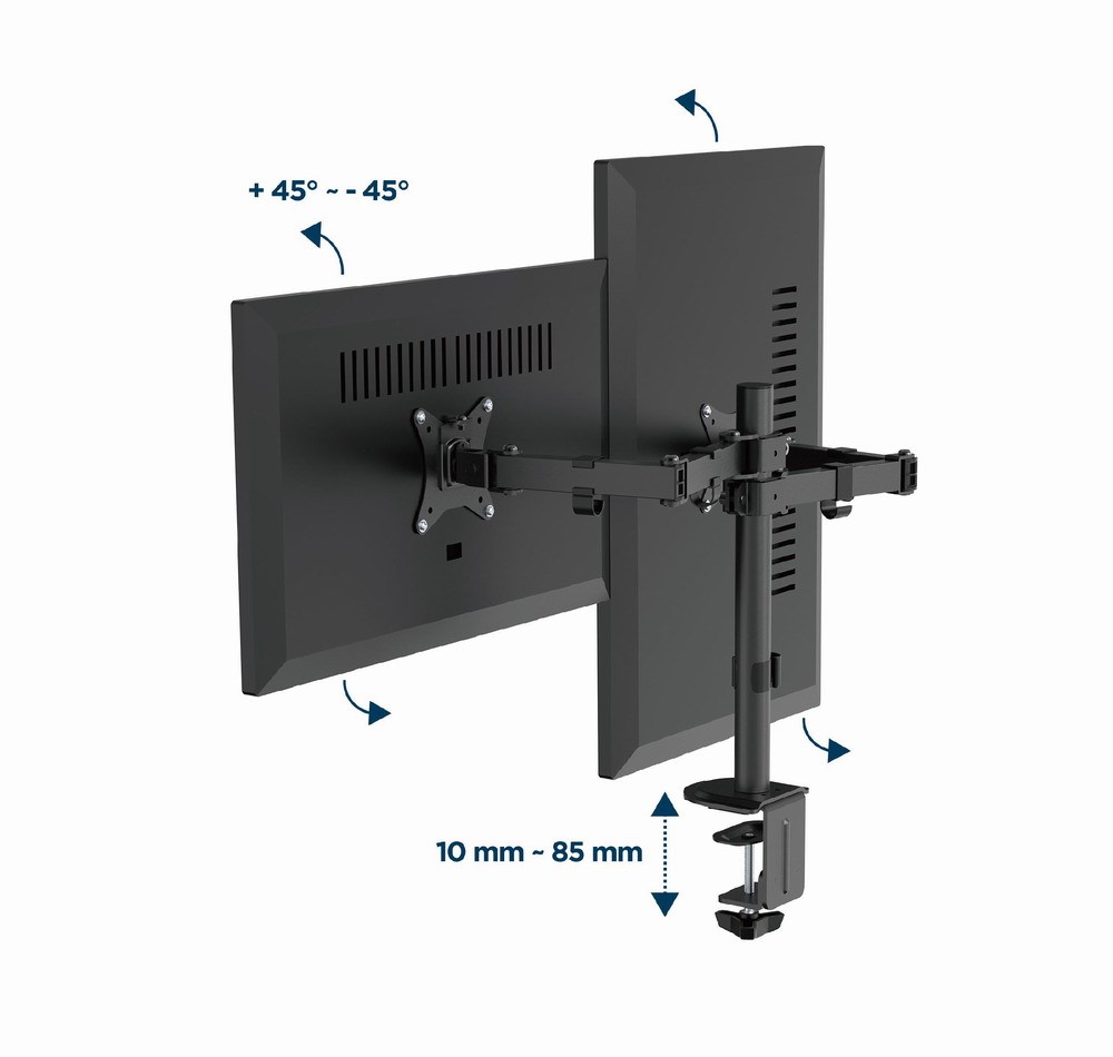 Gembird MA-D2-03 Adjustable desk mounted double monitor arm, 17”-32”, black Gembird MA-D2-03 Adjustable desk mounted double monitor arm, 17”-32”, black
