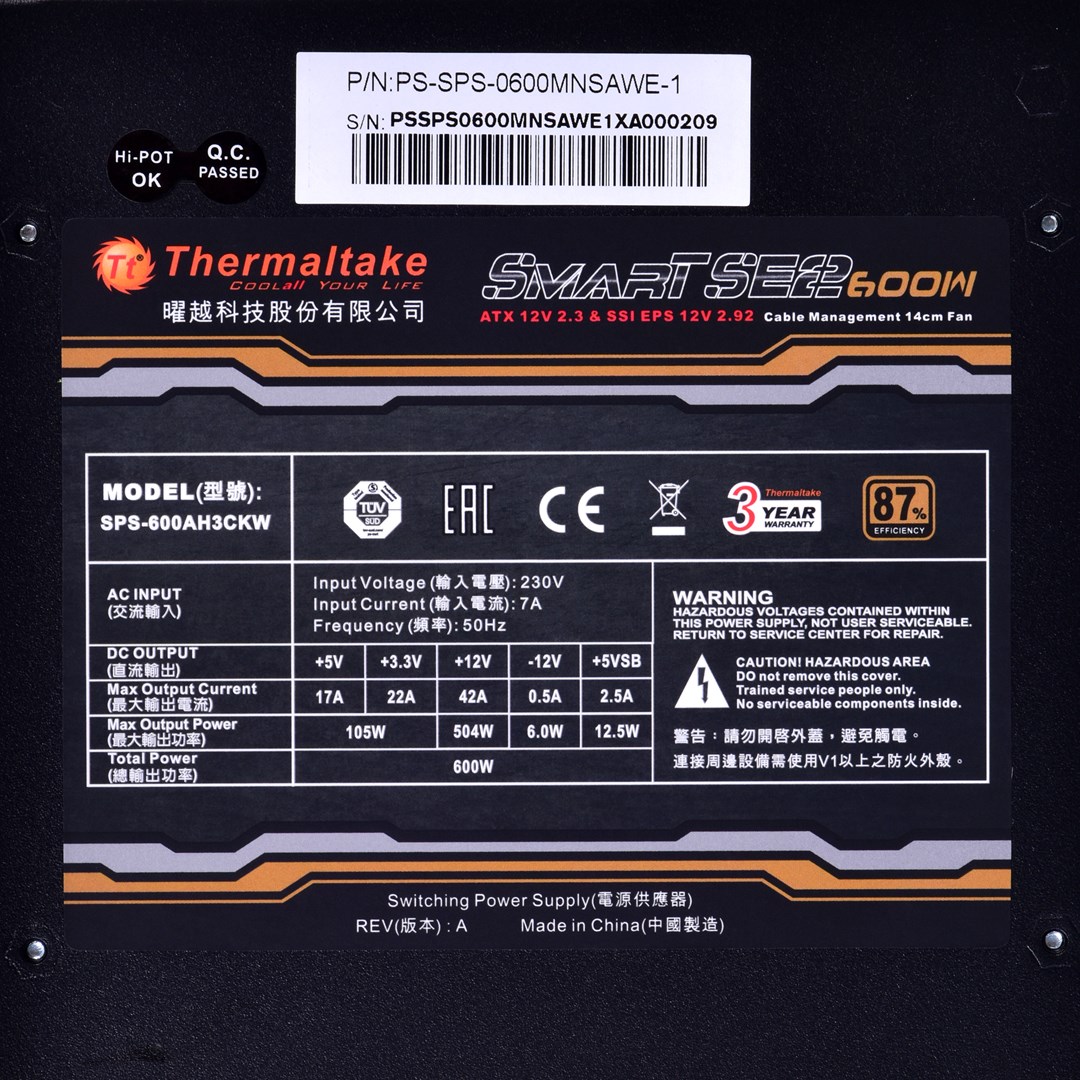Thermaltake Smart SE2 600W power supply unit ATX Black Thermaltake Smart SE2 600W power supply unit ATX Black