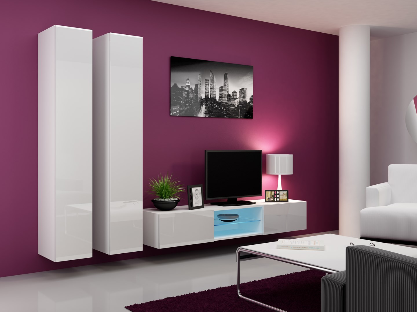 Cama Living room cabinet set VIGO 19 white/white gloss Cama Living room cabinet set VIGO 19 white/white gloss