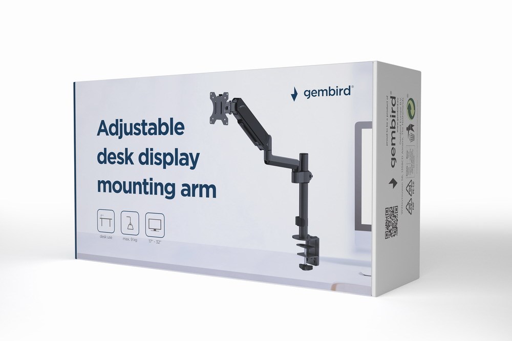 Gembird MA-DA1P-01 Adjustable desk display mounting arm, 17”-32”, up to 9 kg Gembird MA-DA1P-01 Adjustable desk display mounting arm, 17”-32”, up to 9 kg