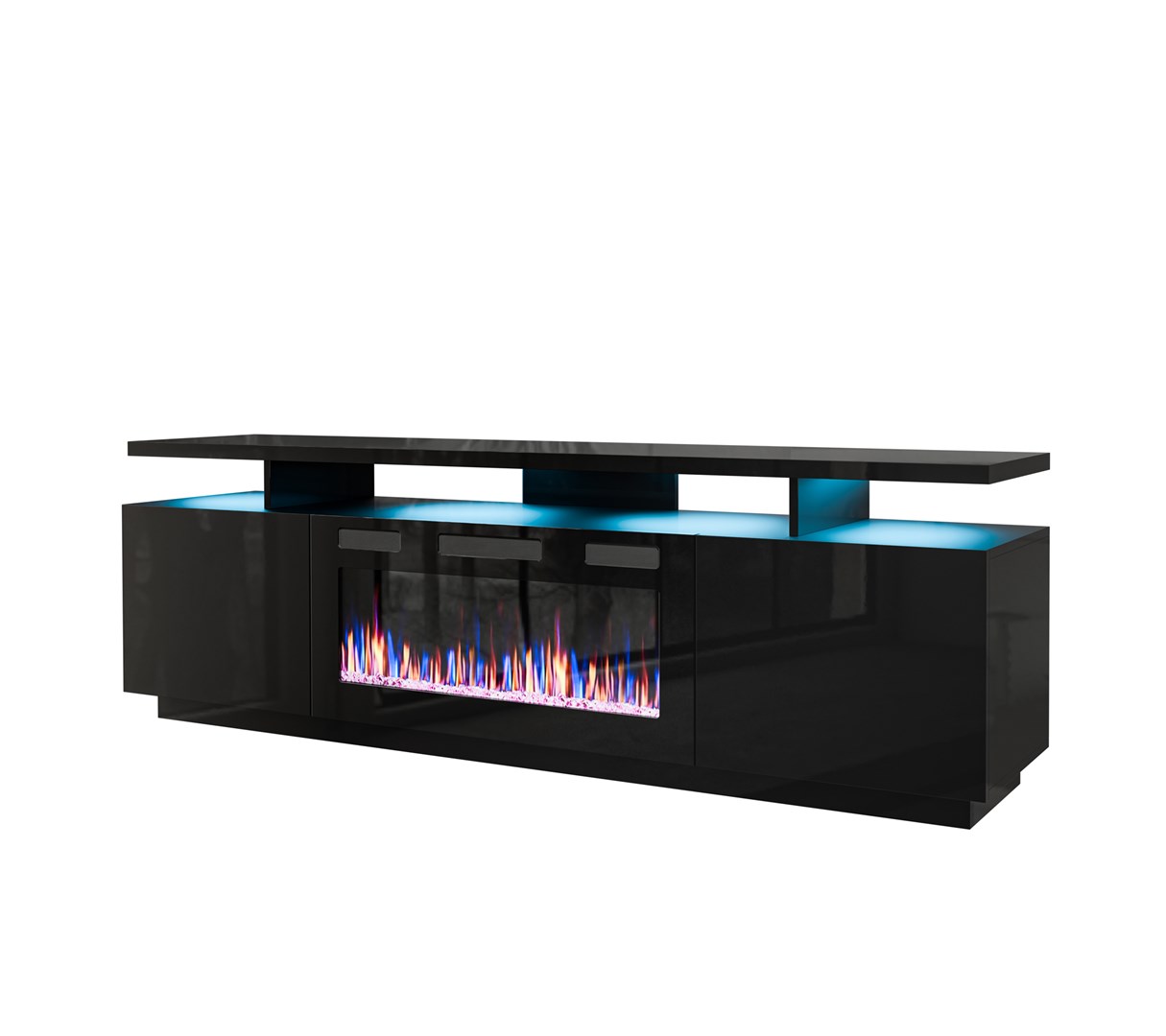 RTV EVA cabinet with electric fireplace 180x40x52 cm black/gloss black RTV EVA cabinet with electric fireplace 180x40x52 cm black/gloss black