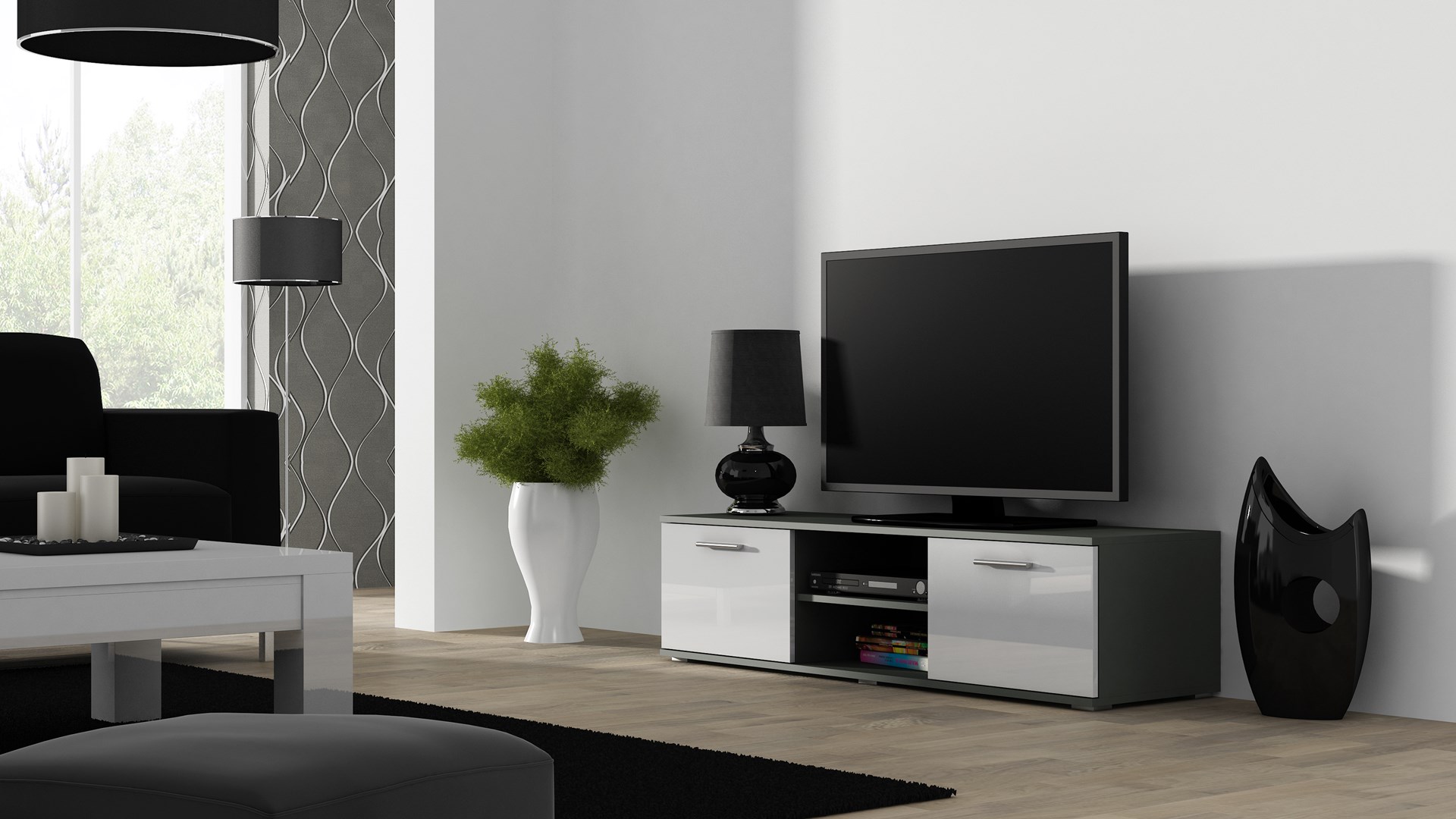 SOHO 7 set (RTV140 cabinet + S1 cabinet + shelves) Grey / White glossy SOHO 7 set (RTV140 cabinet + S1 cabinet + shelves) Grey / White glossy