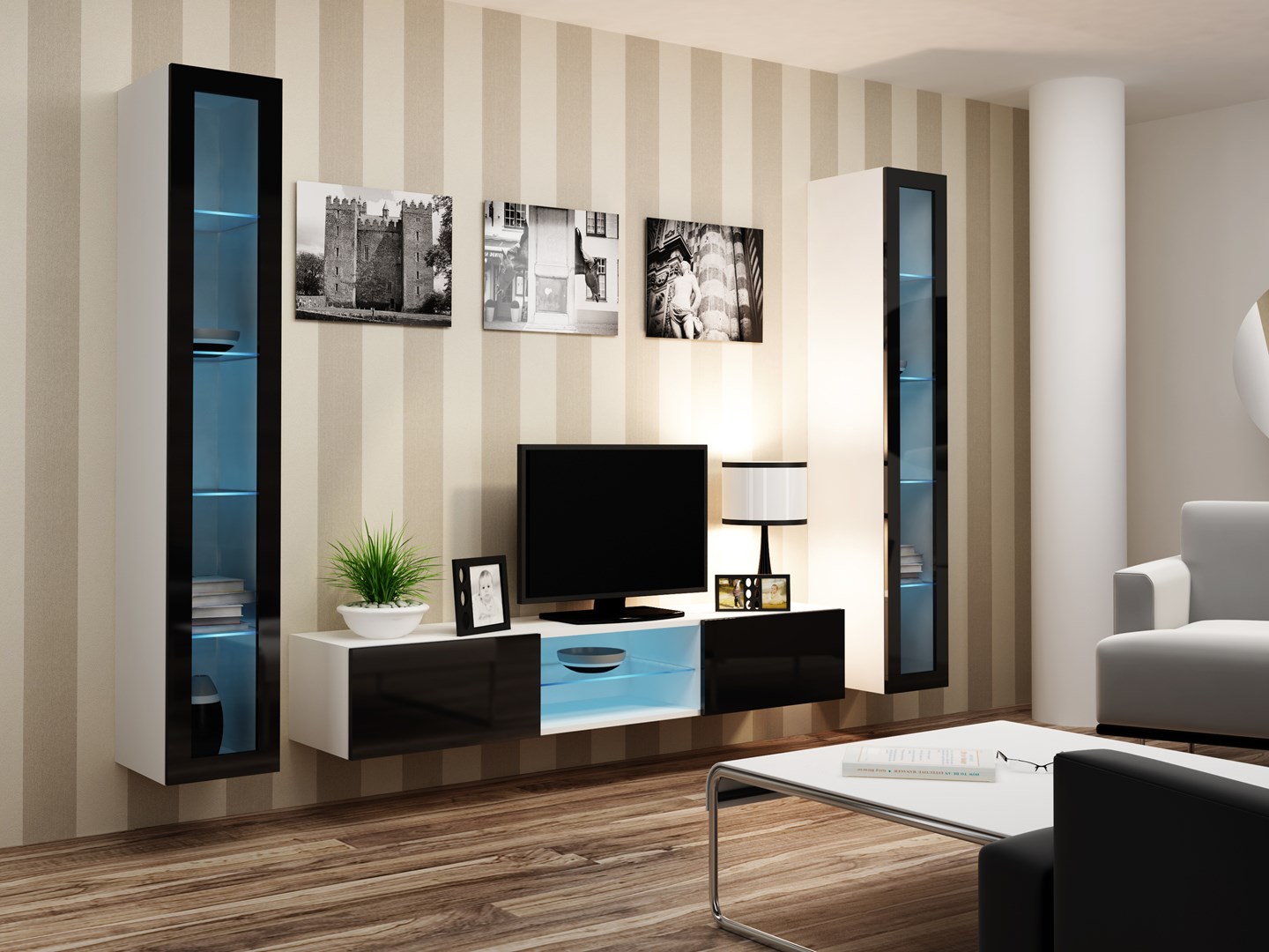 Cama Living room cabinet set VIGO 20 white/black gloss Cama Living room cabinet set VIGO 20 white/black gloss