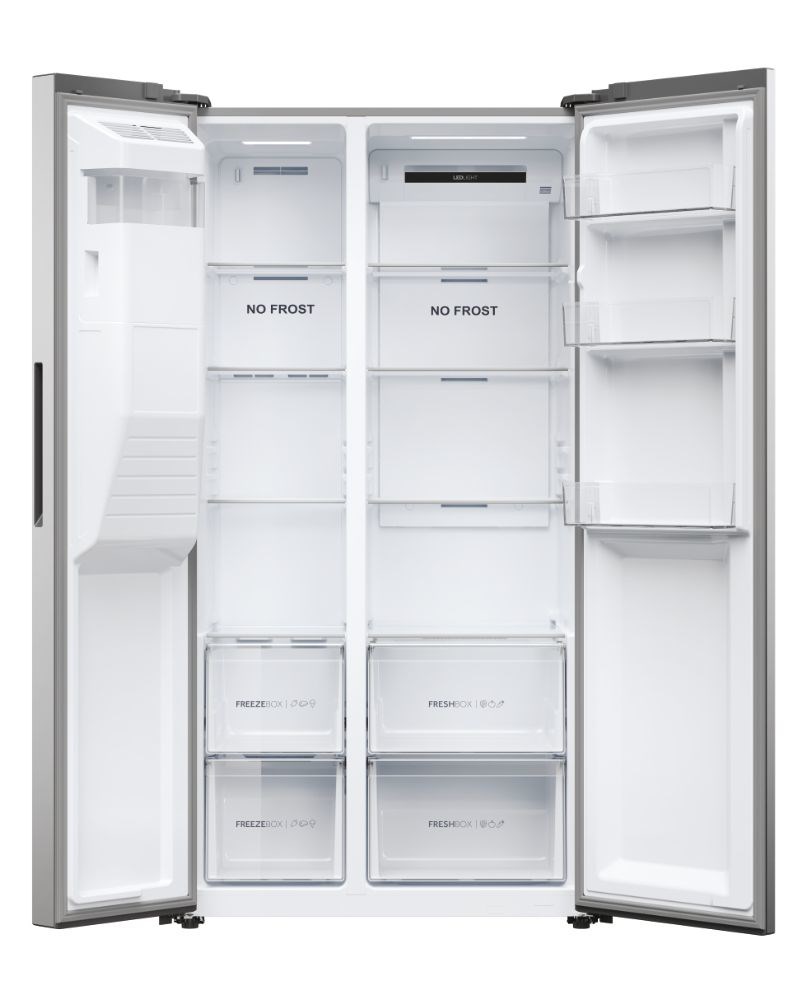 Haier SBS 90 Serie 5 HSR5918DIMP Free-standing double-sided fridge-freezer combination 511 l D Platinum, stainless steel Haier SBS 90 Serie 5 HSR5918DIMP Free-standing double-sided fridge-freezer combination 511 l D Platinum, stainless steel