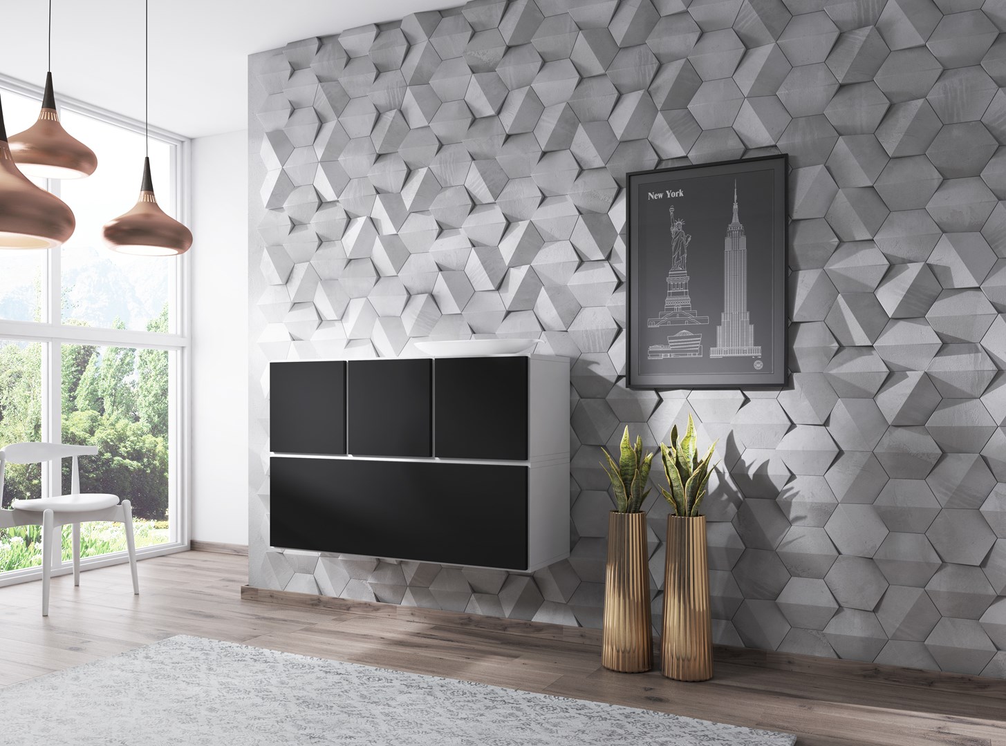 Cama living room furniture set ROCO 13 (RO1 + 3xRO5) white/white/black Cama living room furniture set ROCO 13 (RO1 + 3xRO5) white/white/black