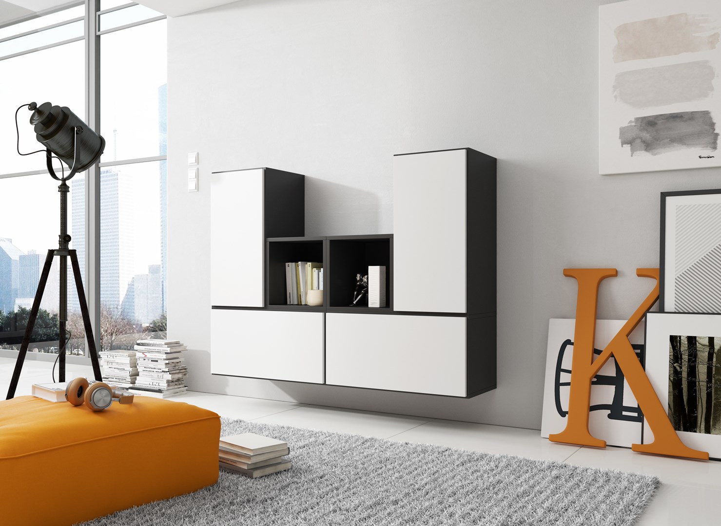Cama living room furniture set ROCO 18 (4xRO3 + 2xRO6) black/black/white Cama living room furniture set ROCO 18 (4xRO3 + 2xRO6) black/black/white
