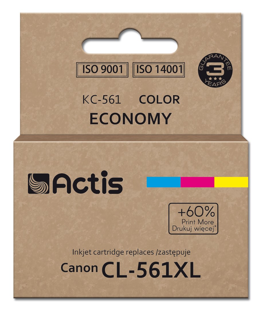 Actis KC-561 Ink (replacement for Canon CL-561XL; Supreme; 18 ml; cyan, magenta, yellow). Prints 60% more than OEM. Actis KC-561 Ink (replacement for Canon CL-561XL; Supreme; 18 ml; cyan, magenta, yellow). Prints 60% more than OEM.