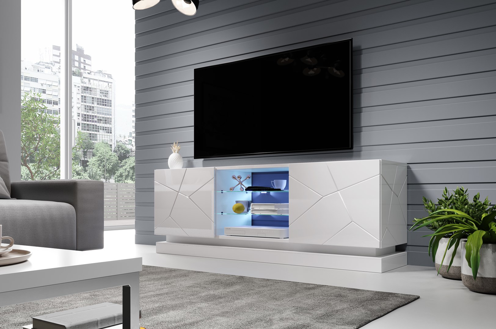Cama TV cabinet QIU 160 MDF white gloss/white gloss Cama TV cabinet QIU 160 MDF white gloss/white gloss