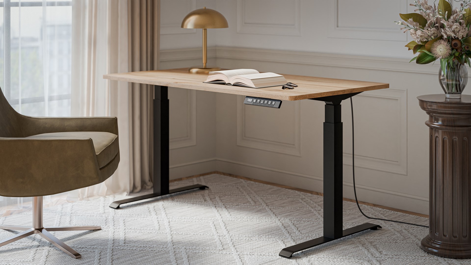 Desk with electric height adjustment MOON LONG 150x80x72-120 black/wotan Desk with electric height adjustment MOON LONG 150x80x72-120 black/wotan