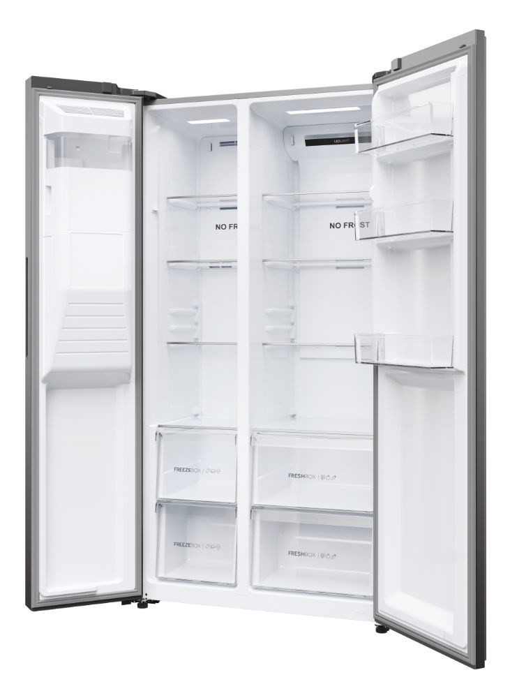 Haier SBS 90 Serie 5 HSR5918DIMP Free-standing double-sided fridge-freezer combination 511 l D Platinum, stainless steel Haier SBS 90 Serie 5 HSR5918DIMP Free-standing double-sided fridge-freezer combination 511 l D Platinum, stainless steel