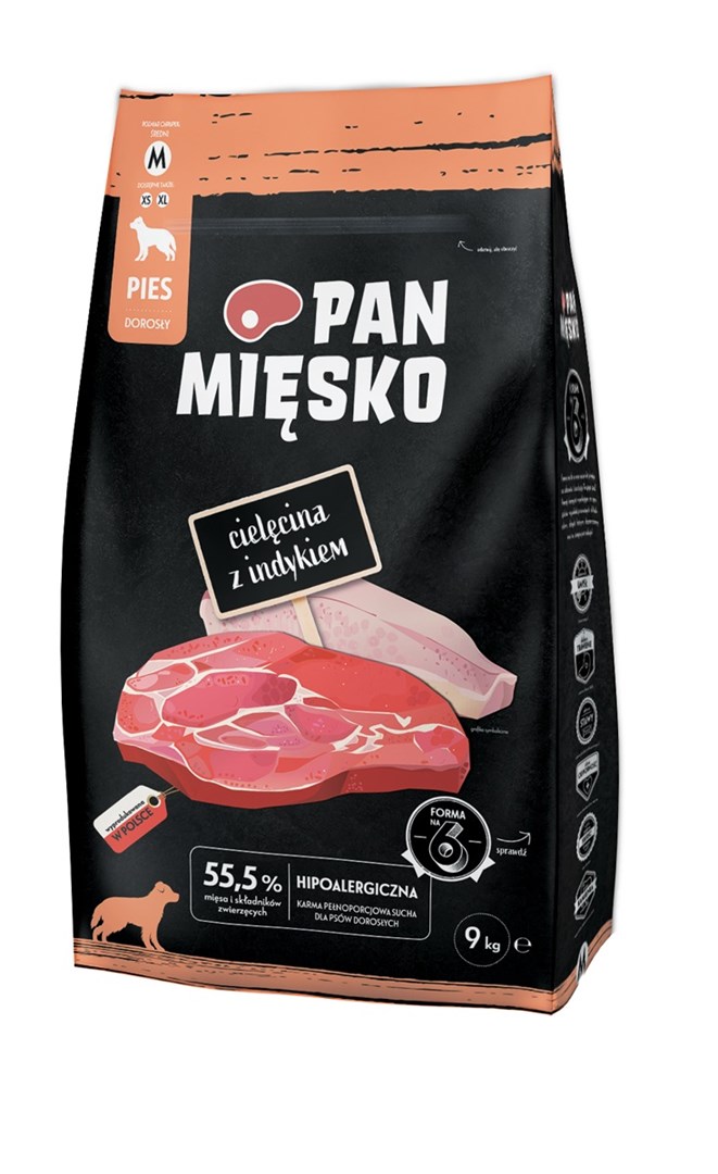 PAN MIĘSKO Veal with turkey M - dry dog food - 9kg PAN MIĘSKO Veal with turkey M - dry dog food - 9kg