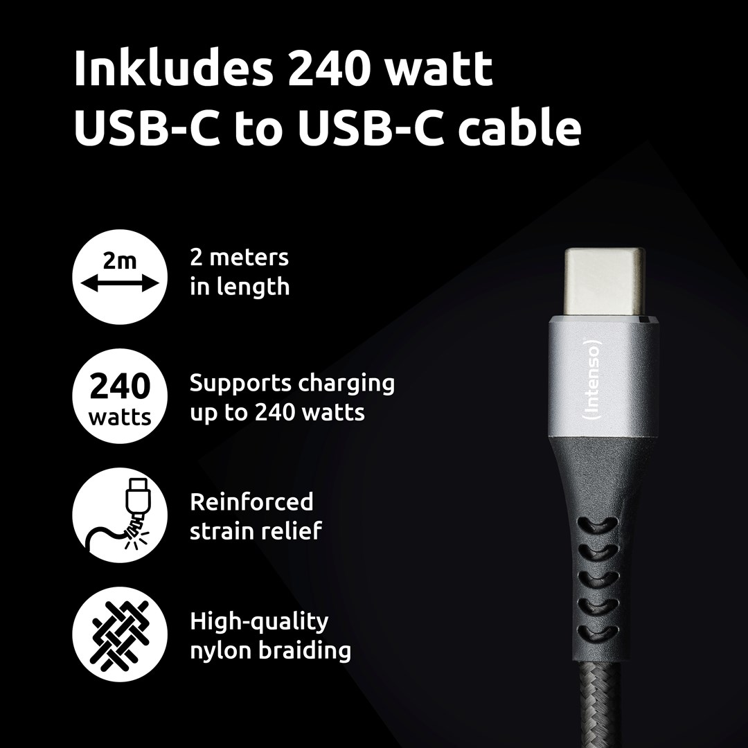 Intenso W100ACC+C520C, Power Adapter + Charging Cable Set, 100W, Fast Charging, GaN, Charge 3 Devices Simultaneously, Black Intenso W100ACC+C520C, Power Adapter + Charging Cable Set, 100W, Fast Charging, GaN, Charge 3 Devices Simultaneously, Black