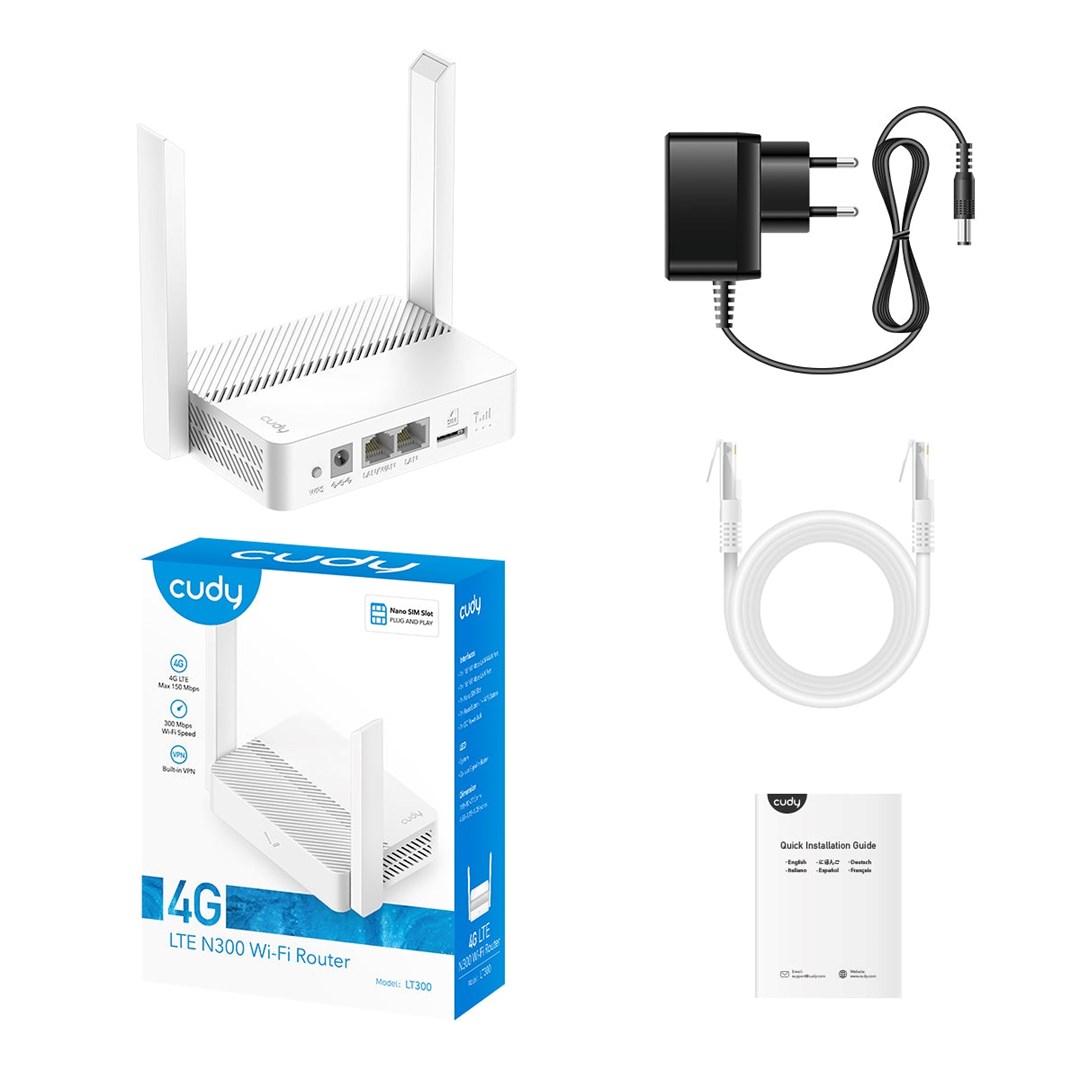 Wireless router CUDY LT300_EU Wi-Fi 300 Mbps 2.4 GHz 4G LTE SIM Wireless router CUDY LT300_EU Wi-Fi 300 Mbps 2.4 GHz 4G LTE SIM