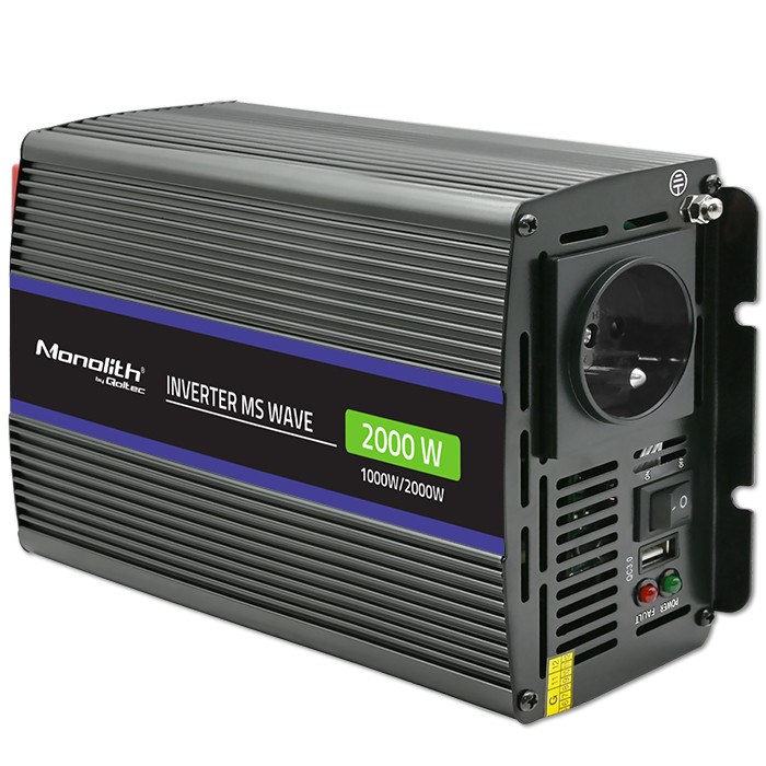 Qoltec Monolith 2000 MS Wave Voltage Converter | 12V to 230V | 1000/2000W | USB Qoltec Monolith 2000 MS Wave Voltage Converter | 12V to 230V | 1000/2000W | USB