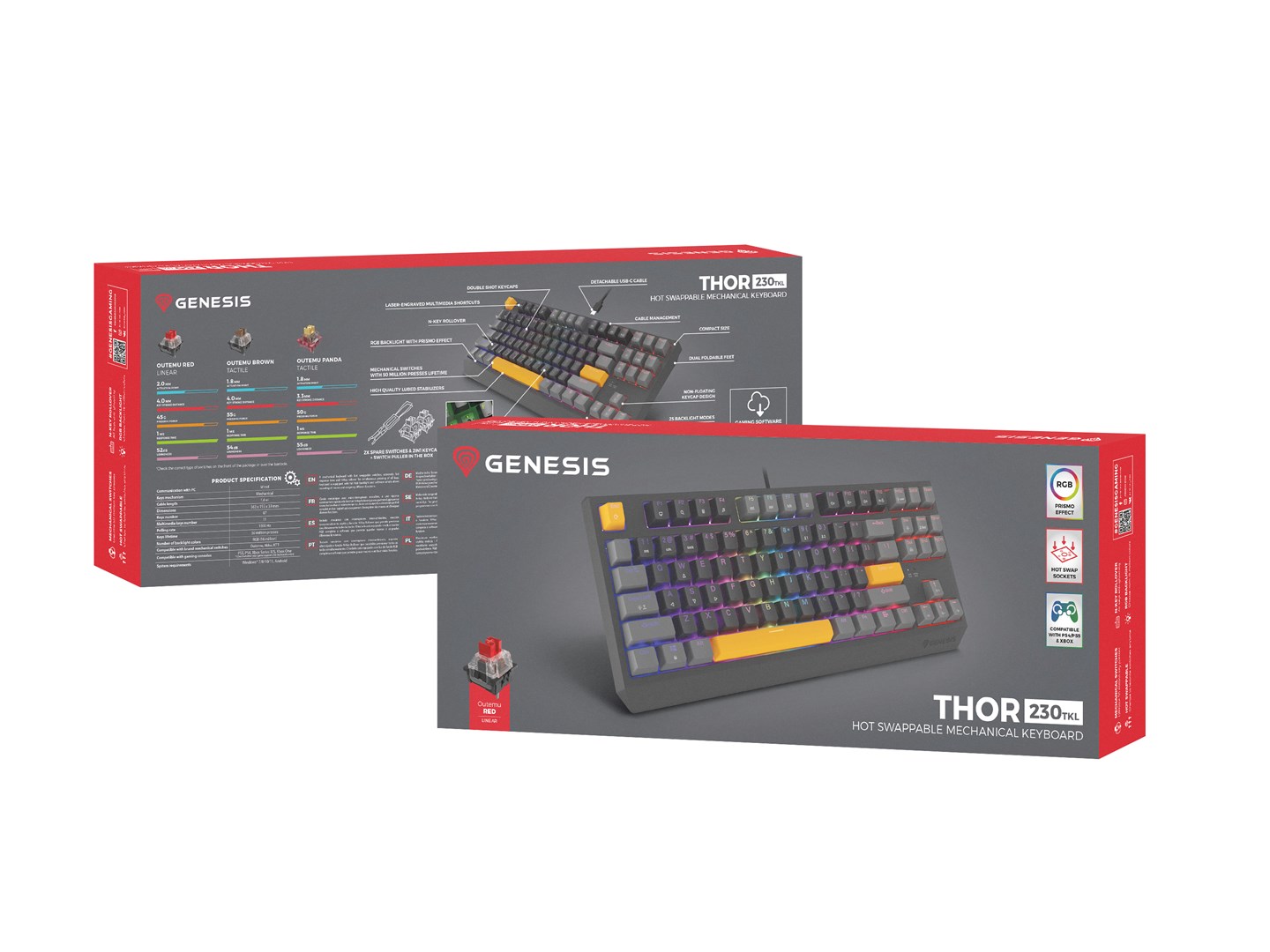 GENESIS Thor 230 TKL keyboard Gaming USB + RF Wireless + Bluetooth QWERTY Black, Grey, Orange GENESIS Thor 230 TKL keyboard Gaming USB + RF Wireless + Bluetooth QWERTY Black, Grey, Orange