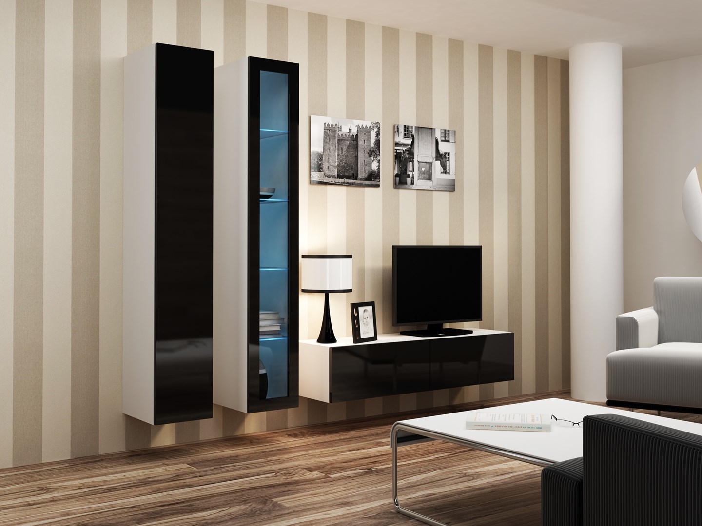 Cama Living room cabinet set VIGO 10 white/black gloss Cama Living room cabinet set VIGO 10 white/black gloss