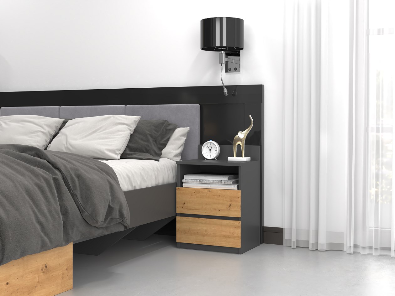 Topeshop M1 ANTRACYT/ARTISAN nightstand/bedside table 2 drawer(s) Oak Topeshop M1 ANTRACYT/ARTISAN nightstand/bedside table 2 drawer(s) Oak