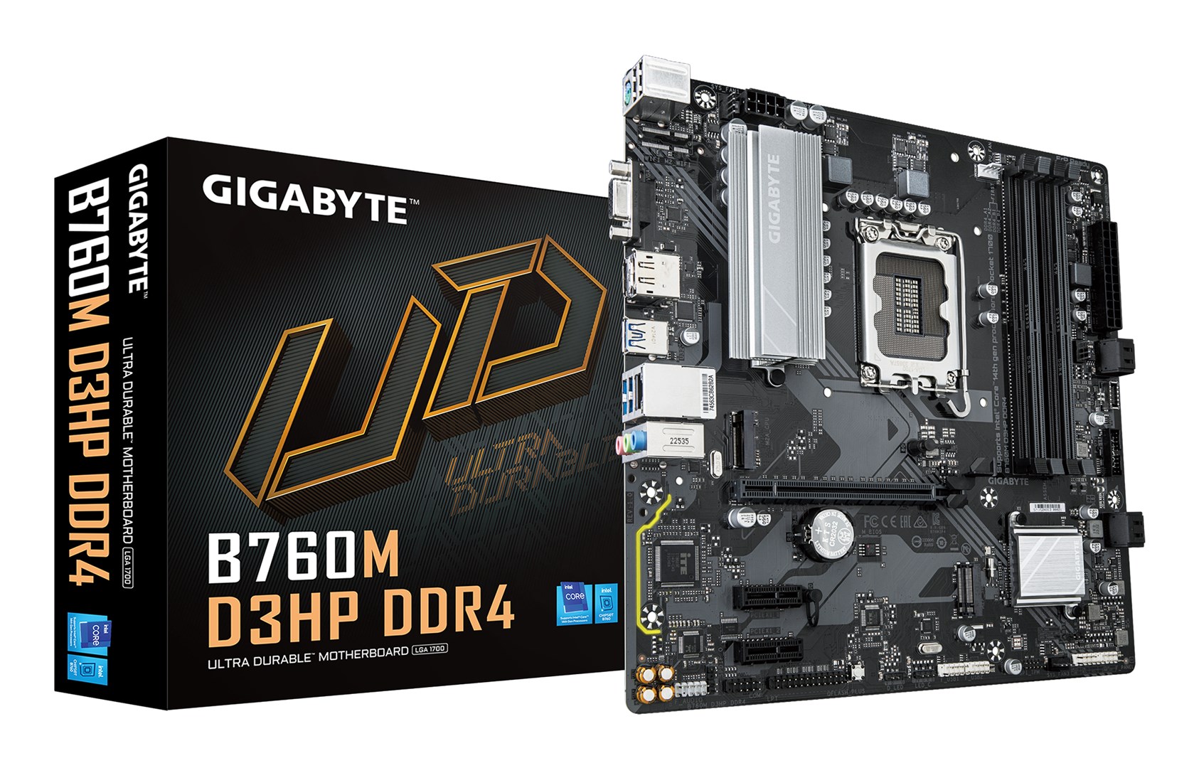 GIGABYTE B760M D3HP DDR4 Motherboard - Supports Intel Core 14th Gen CPUs, 4+1+1 Phases Digital VRM, up to 5333MHz DDR4 (OC), 2xPCIe 4.0 M.2, GbE LAN, USB 3.2 Gen1 GIGABYTE B760M D3HP DDR4 Motherboard - Supports Intel Core 14th Gen CPUs, 4+1+1 Phases Digital VRM, up to 5333MHz DDR4 (OC), 2xPCIe 4.0 M.2, GbE LAN, USB 3.2 Gen1