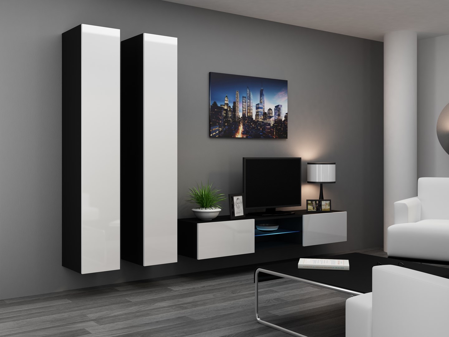 Cama Full cabinet VIGO '180' 180/40/30 white/black gloss Cama Full cabinet VIGO '180' 180/40/30 white/black gloss