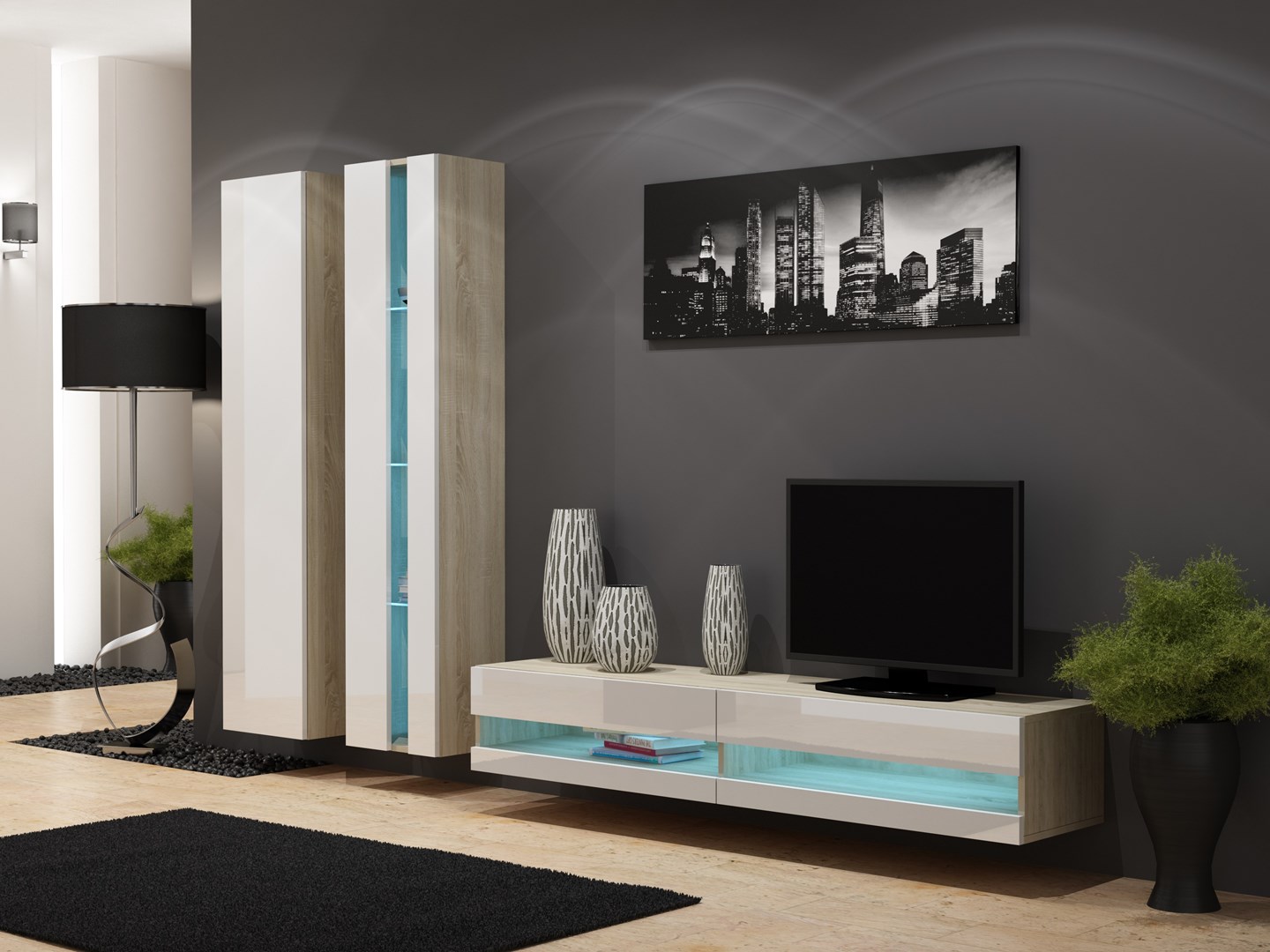 Cama TV stand VIGO NEW 30/140/40 sonoma/white gloss Cama TV stand VIGO NEW 30/140/40 sonoma/white gloss