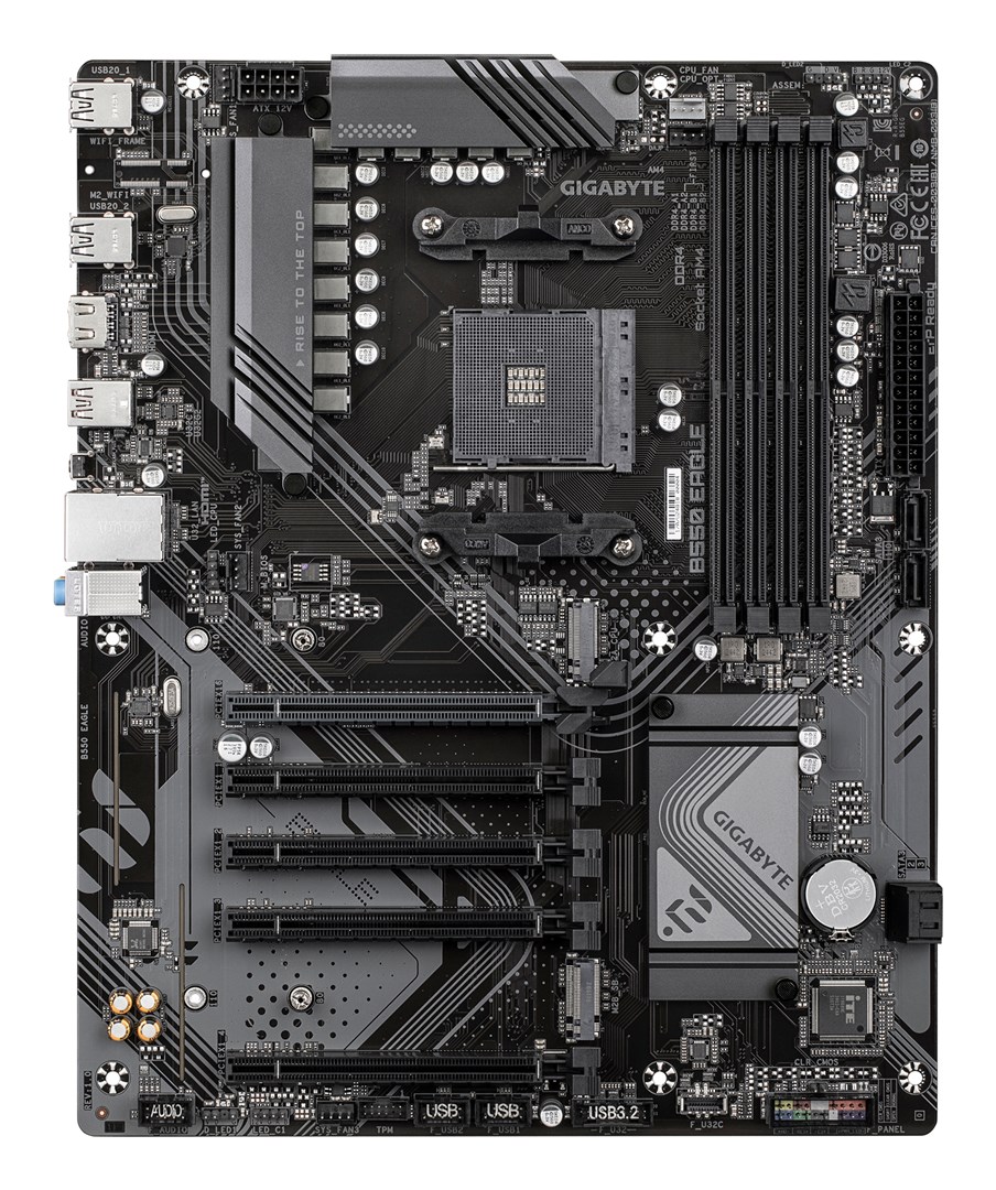GIGABYTE B550 EAGLE Motherboard - AMD Ryzen 5000 G-Series CPUs, 10+3+1 Phases VRM, up to 3200MHz DDR4, 1xPCIe 4.0 + 1xPCIe 3.0 M.2, 1GbE LAN, USB 3.2 Gen 2 GIGABYTE B550 EAGLE Motherboard - AMD Ryzen 5000 G-Series CPUs, 10+3+1 Phases VRM, up to 3200MHz DDR4, 1xPCIe 4.0 + 1xPCIe 3.0 M.2, 1GbE LAN, USB 3.2 Gen 2