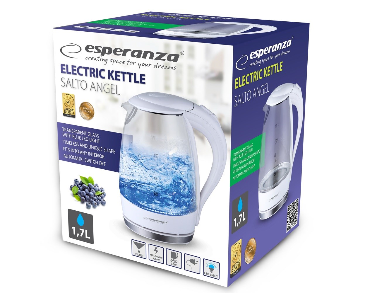 Esperanza EKK011W Electric kettle 1.7 L White, Multicolor 2200 W Esperanza EKK011W Electric kettle 1.7 L White, Multicolor 2200 W