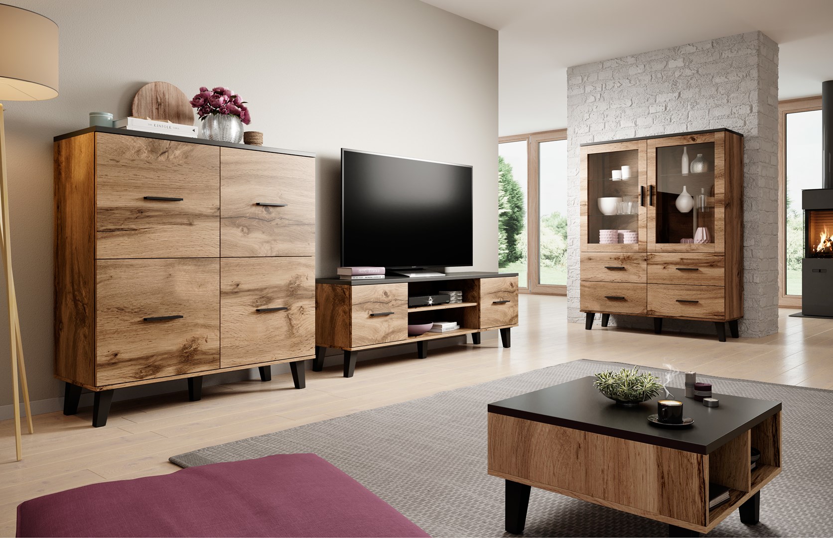 Cama living room set LOTTA 1 (RTV stand 160 + display cabinet 120 + sideboard 110 4D + coffee table 60) Cama living room set LOTTA 1 (RTV stand 160 + display cabinet 120 + sideboard 110 4D + coffee table 60)