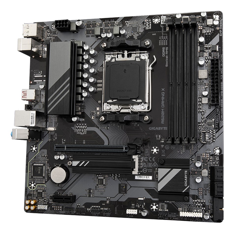 GIGABYTE A620M GAMING X Motherboard - Supports AMD Ryzen 8000 CPUs, 8+2+1 Phases Digital VRM, up to 8000MHz DDR5 (OC), 1xPCIe 4.0 M.2, GbE LAN, USB 3.2 Gen 2 GIGABYTE A620M GAMING X Motherboard - Supports AMD Ryzen 8000 CPUs, 8+2+1 Phases Digital VRM, up to 8000MHz DDR5 (OC), 1xPCIe 4.0 M.2, GbE LAN, USB 3.2 Gen 2
