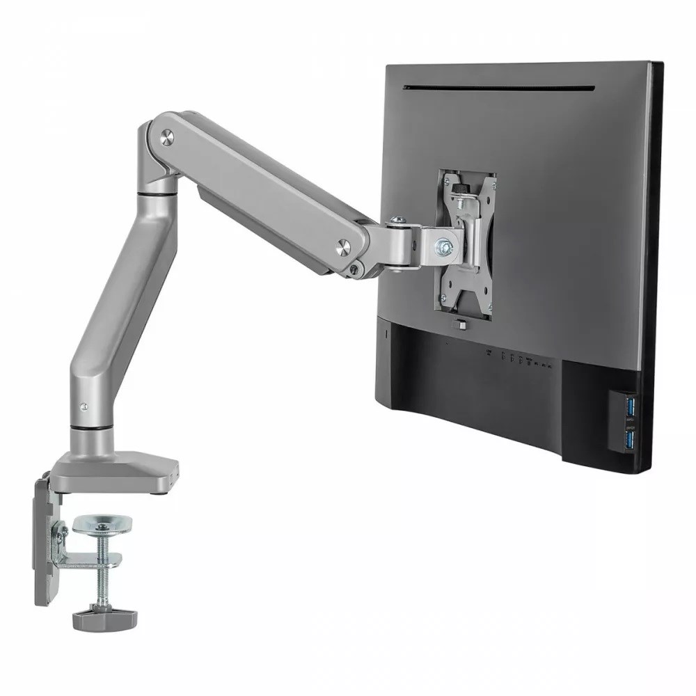 Ergo Office Aluminium Monitor Mount with Gas Spring, Double Arm, VESA 75x75/100x100, 17"-32" 10 kg Silver, ER-447 Ergo Office Aluminium Monitor Mount with Gas Spring, Double Arm, VESA 75x75/100x100, 17"-32" 10 kg Silver, ER-447