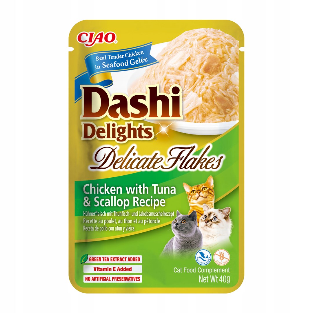 INABA CAT Dashi Delights Delicate Flakes Chicken with Tuna & Scallop - cat treat - 40g INABA CAT Dashi Delights Delicate Flakes Chicken with Tuna & Scallop - cat treat - 40g