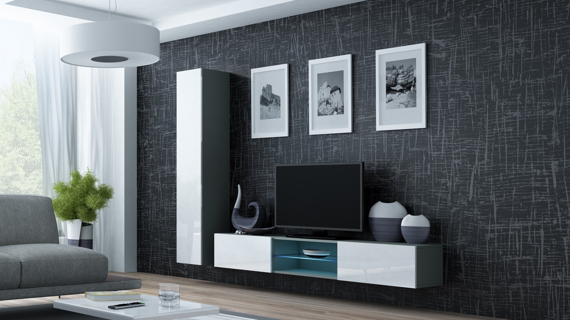 Cama Living room cabinet set VIGO 21 grey/white gloss Cama Living room cabinet set VIGO 21 grey/white gloss